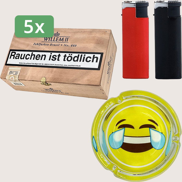 Willem II Fehlfarben No. 440 - 5 x 30,80 € Sparpaket mit 500 Zigarillos, Aschenbecher und Feuerzeugset