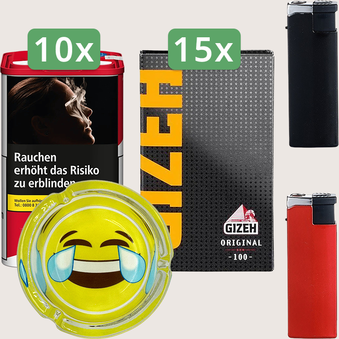 Marlboro Premium Red 10 x 105 g Sparpaket mit 1.500 Gizeh Black Original Magnet Blättchen und Aschenbecher
