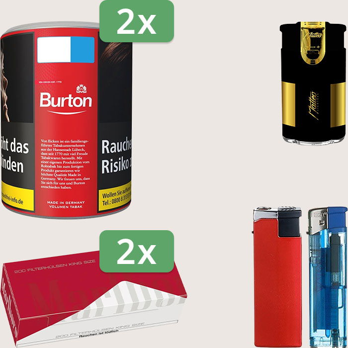 Burton Full Red 2 x 65 g Sparpaket mit 400 Marlboro Red Hülsen und Feuerzeugset