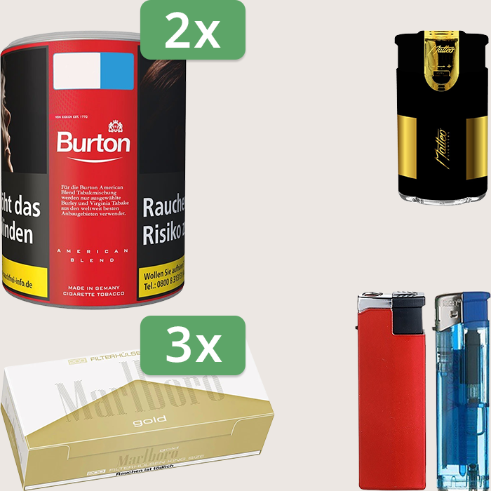 Burton Full Red 2 x 120 g Sparpaket mit 600 Marlboro Gold Hülsen und Feuerzeugset
