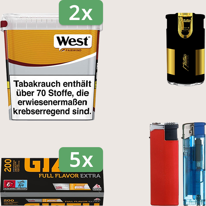 West Yellow 2 x 235 g Sparpaket mit 1.000 Gizeh Full Flavor Extra Hülsen und Feuerzeugset