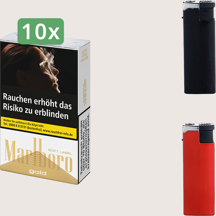 Marlboro Gold Soft 10 x 9,40 € Sparpaket mit 200 Zigaretten und Feuerzeugset