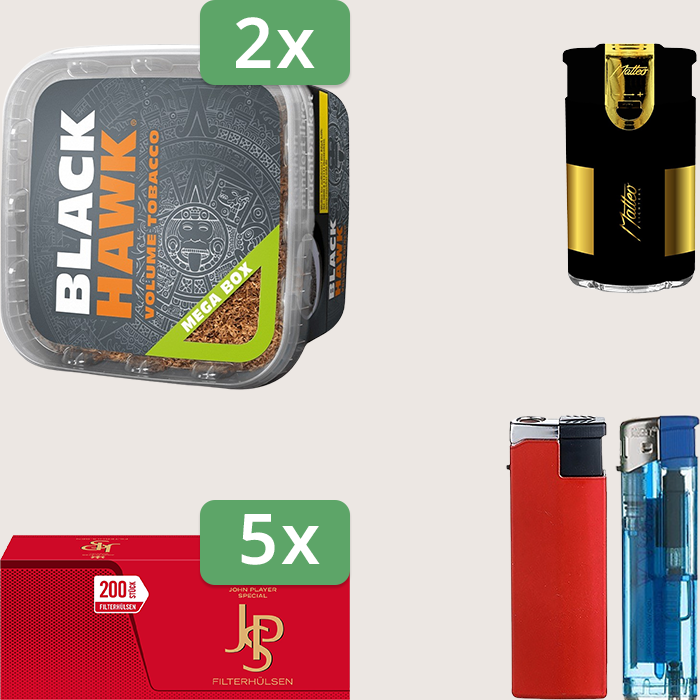 Black Hawk 2 x 230 g Sparpaket mit 1.000 JPS Red Hülsen und Feuerzeugset