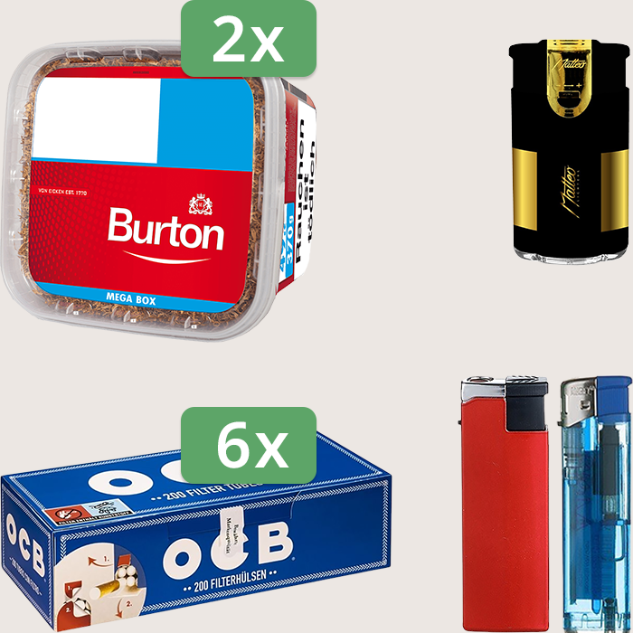 Burton Full Red 2 x 270 g Sparpaket mit 1.200 OCB Hülsen und Feuerzeugset