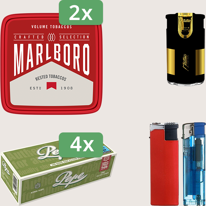 Marlboro Crafted 2 x 230 g Sparpaket mit 800 Pepe Hülsen und Feuerzeugset
