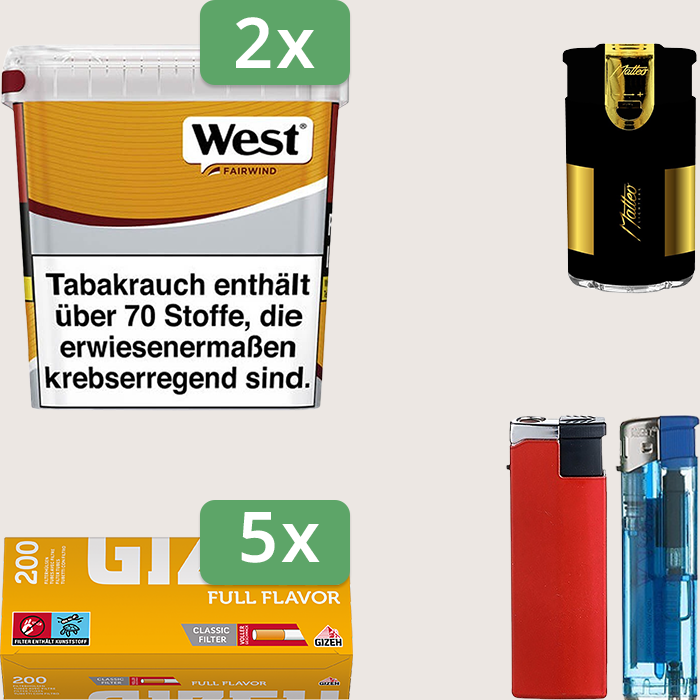West Yellow 2 x 235 g Sparpaket mit 1.000 Gizeh Full Flavor Hülsen und Feuerzeugset