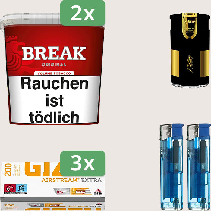 Break Original 2 x 185 g Sparpaket mit 600 Gizeh Airstream Extra Hülsen und Feuerzeugset