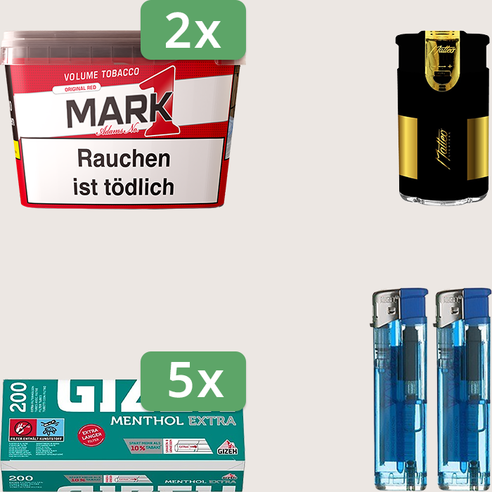 Mark 1 Original Red 2 x 255 g Sparpaket mit 1.000 Gizeh Menthol Extra Hülsen und Feuerzeugset