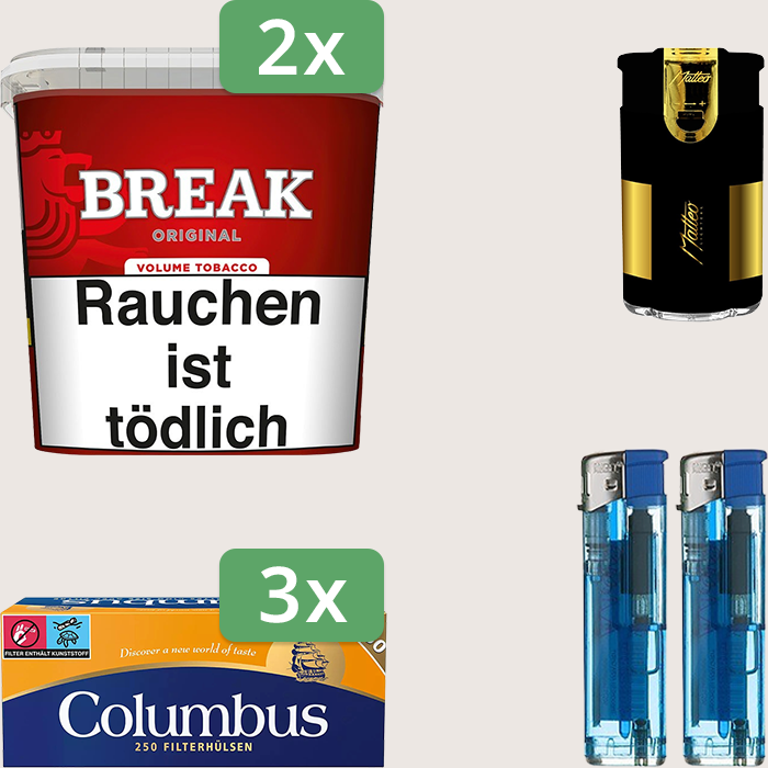 Break Original 2 x 185 g Sparpaket mit 750 Columbus Hülsen und Feuerzeugset