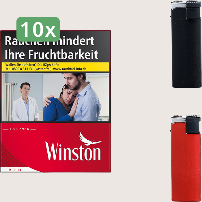 Winston Red 10 x 15,00 € Sparpaket mit 410 Zigaretten und Feuerzeugset
